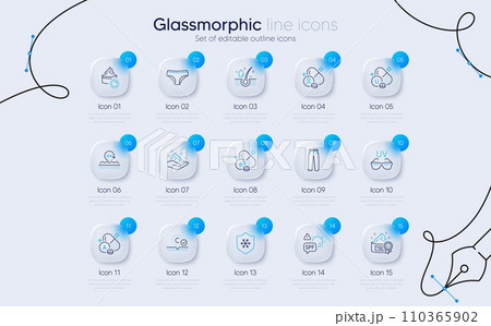 Set of Spf protection, Collagen skin and Skin care line icons for web app. Vitamin, Pantothenic acid, Sun cream icons. Vitamin a, Sunglasses, Pants signs. Serum oil, Panties, Uv protection. Vector Set of Spf protection, Collagen skin and Skin care line icons for web app. Vitamin, Pantothenic acid, Sun cream icons. Vitamin a, Sunglasses, Pants signs. Serum oil, Panties, Uv protection. Vector 110365902