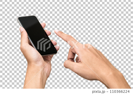 Hand operating a smartphone - Transparent background photo PNG precisely cut out with a clipping path Hand operating a smartphone - Transparent background photo PNG precisely cut out with a clipping path 110366224
