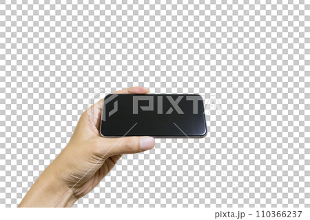 Hand holding a smartphone - Background transparent photo PNG precisely cut out by hand Hand holding a smartphone - Background transparent photo PNG precisely cut out by hand 110366237