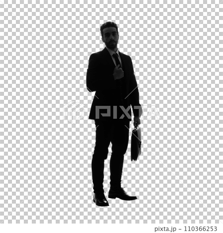ビジネスマンの全身シルエット　手作業で精密に切り抜いた背景透過写真PNG 110366253