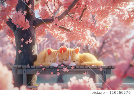桜の木と猫ちゃん 桜の木と猫ちゃん 110366270