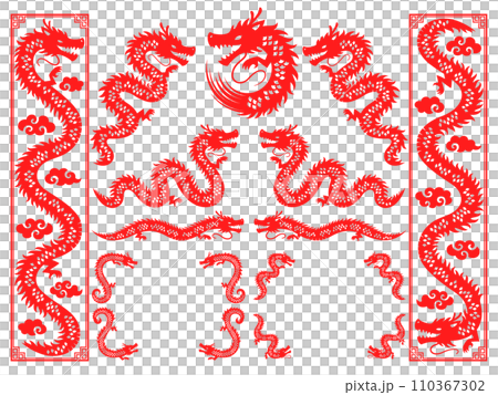 中國風格的龍裝飾品和框架套裝 110367302