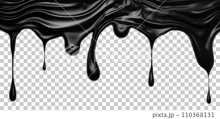 Black Paint Color Drips on Transparent Background, Fluid Art Design, Dynamic Flow of Dark Color, Perfect for Abstract and Artistic Backgrounds, Ai generative 110368131