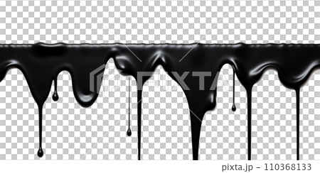 Black Paint Color Drips on Transparent Background, Fluid Art Design, Dynamic Flow of Dark Color, Perfect for Abstract and Artistic Backgrounds, Ai generative 110368133
