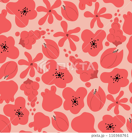 Red fairy flowers groovy and pink background seamless pattern 110368761