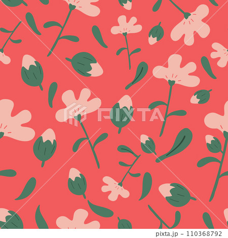 Pink hippie flowers flat design on red background seamless pattern Pink hippie flowers flat design on red background seamless pattern 110368792