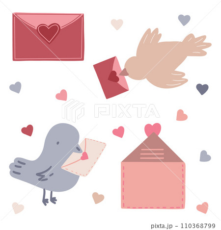 Love letters and beards hearts 14 February Valentines day 110368799