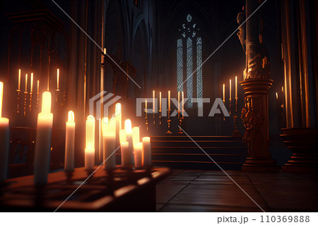 Lit candles in the temple Lit candles in the temple 110369888