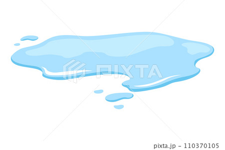 Water spill puddle. Blue liquid shape in flat cartoon style. Clean fluid drop design element isolted on white background Water spill puddle. Blue liquid shape in flat cartoon style. Clean fluid drop design element isolted on white background 110370105