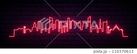 Red neon skyline of Pattaya. 110370613