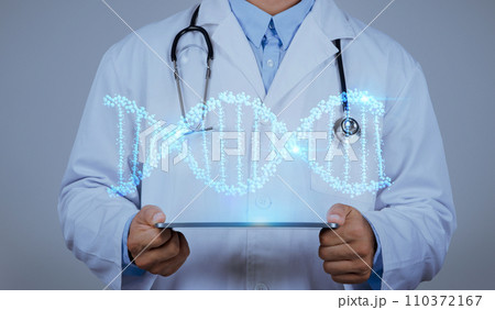 Unrecognizable doctor embraces augmented reality to fine-tune virtual DNA with CRISPR for patients 110372167