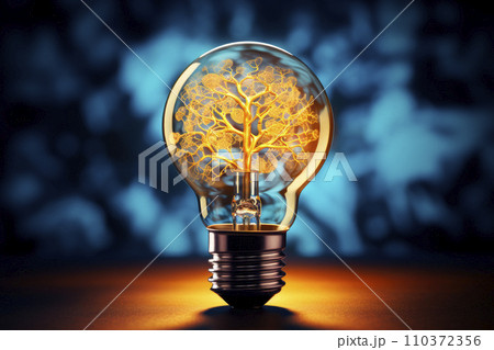 Light bulb with glowing tree shape insideのイラスト素材 [110372356] - PIXTA