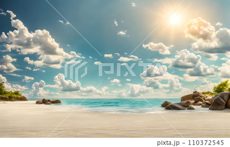 Tropical paradise: Beach, palms, and sea view 110372545
