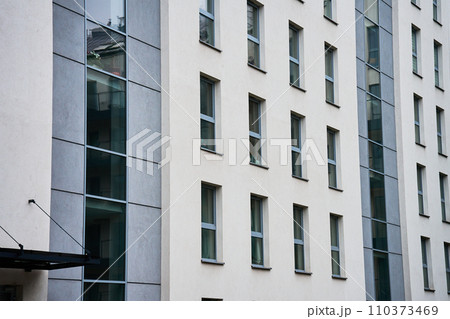 Detail of office building. Part of house facade. Business center exterior. Modern city architecture 110373469