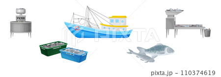 Fishery and Seafood Production Process and Industry Vector Set Fishery and Seafood Production Process and Industry Vector Set 110374619