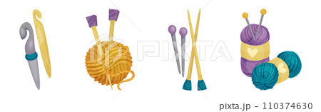 Knitting Object with Yarn and Needle Vector Set Knitting Object with Yarn and Needle Vector Set 110374630