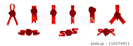 Wax Stamp and Seal with Red Ribbons Vector Set Wax Stamp and Seal with Red Ribbons Vector Set 110374651