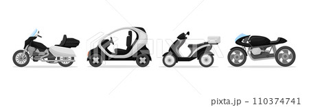 Police Patrol Vehicle with Scooter and Motorbike Vector Set 110374741