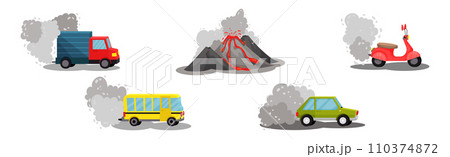 Air Pollution Sources with Industrial Fume and Toxic Waste Emission Vector Scene Set 110374872