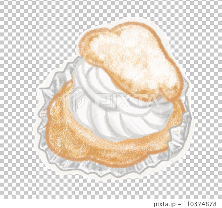 手繪彩色鉛筆蠟筆觸感,來自懷舊小鎮蛋糕店的奶油泡芙 手繪彩色鉛筆蠟筆觸感,來自懷舊小鎮蛋糕店的奶油泡芙 110374878