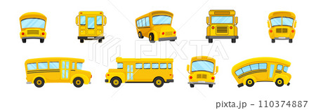 Yellow School Bus as Road City Traffic Vector Set 110374887