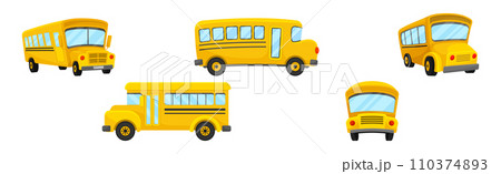 Yellow School Bus as Road City Traffic Vector Set 110374893