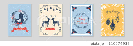 Merry Christmas and Winter Holiday Greeting Card Vector Template Set Merry Christmas and Winter Holiday Greeting Card Vector Template Set 110374932