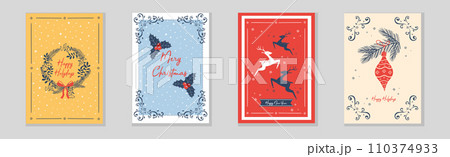 Merry Christmas and Winter Holiday Greeting Card Vector Template Set Merry Christmas and Winter Holiday Greeting Card Vector Template Set 110374933