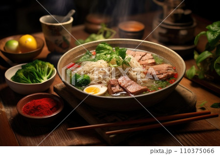 Pho Bo soup with meat and noodles 110375066