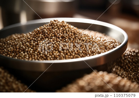 Quinoa groats in a wooden plate Quinoa groats in a wooden plate 110375079