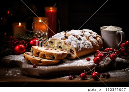 Christmas stollen with winter holidays decoration 110375097
