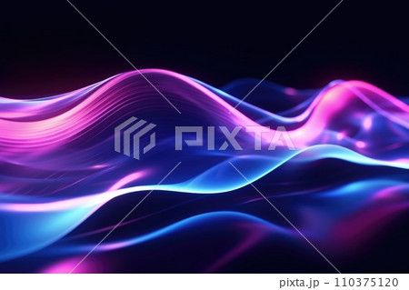 Abstract futuristic background with glowing neon lines, waves moving at high speed 110375120