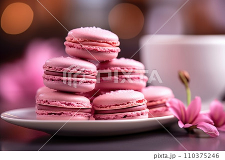 Dessert with almond pink cookies Dessert with almond pink cookies 110375246