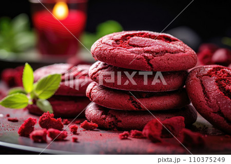 Vegan dessert serving red velvet cookies 110375249
