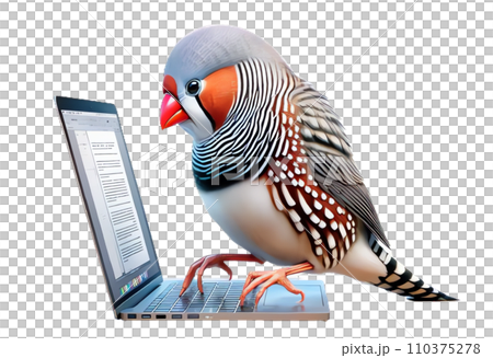 Zebra finch working on a computer [AI generated] 110375278