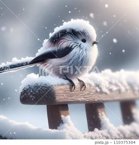 待ち人が来ず雪が積もったシマエナガ[AI生成] 110375304