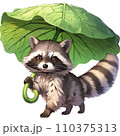 葉っぱ傘をさすアライグマ[AI生成] 110375313