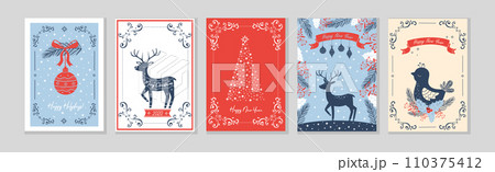 Merry Christmas and Winter Holiday Greeting Card Vector Template Set 110375412