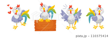Funny Rooster or Cockerel Character in Different Pose Vector Set Funny Rooster or Cockerel Character in Different Pose Vector Set 110375414