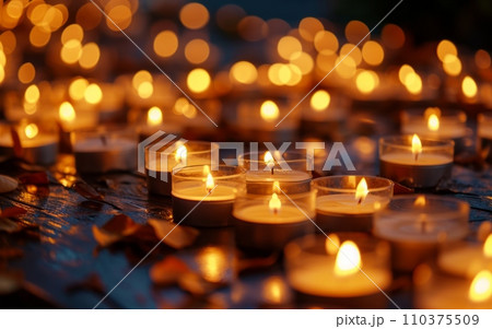 A candle vigil with many lit candles, symbolizing remembrance and hope for those affected by cancer.World Cancer Day A candle vigil with many lit candles, symbolizing remembrance and hope for those affected by cancer.World Cancer Day 110375509