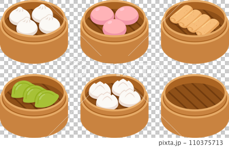 Dim sum in steamer basket drawing set Dim sum in steamer basket drawing set 110375713