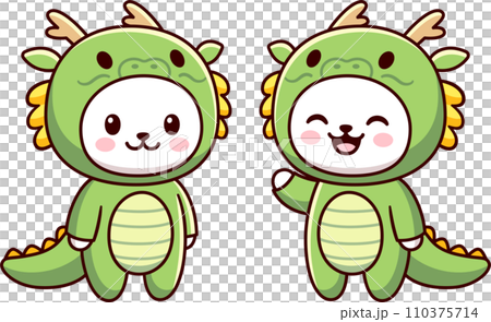 Kawaii cat in green Chinese dragon costume Kawaii cat in green Chinese dragon costume 110375714