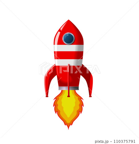 Retro Space Rocket Lifts Off. isolated on white 110375791