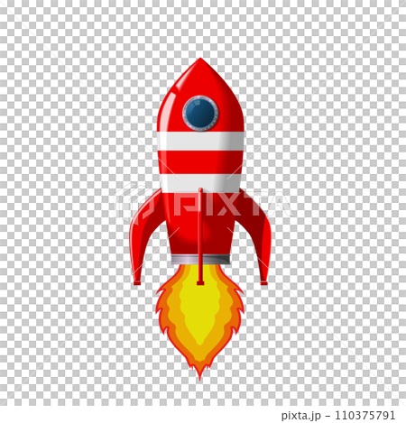 Retro Space Rocket Lifts Off. isolated on white 110375791