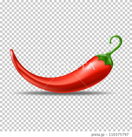 Realistic red chilli pepper icon isolated on transparent background. Design template of food closeup in . Realistic red chilli pepper icon isolated on transparent background. Design template of food closeup in . 110375797