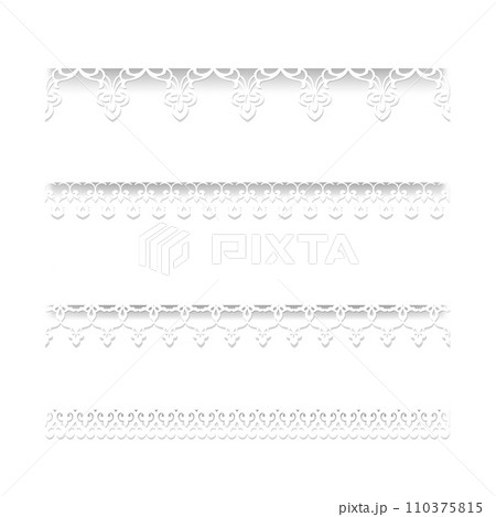 Set of white seamless lace borders with shadows, ornamental paper lines, 110375815