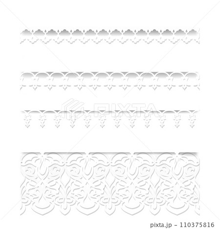 Set of white seamless lace borders with shadows, ornamental paper lines, 110375816
