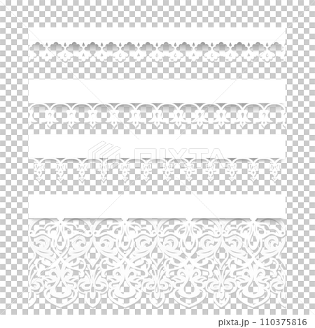 Set of white seamless lace borders with shadows, ornamental paper lines, 110375816