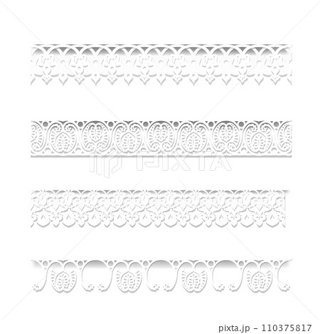 Set of white seamless lace borders with shadows, ornamental paper lines, Set of white seamless lace borders with shadows, ornamental paper lines, 110375817