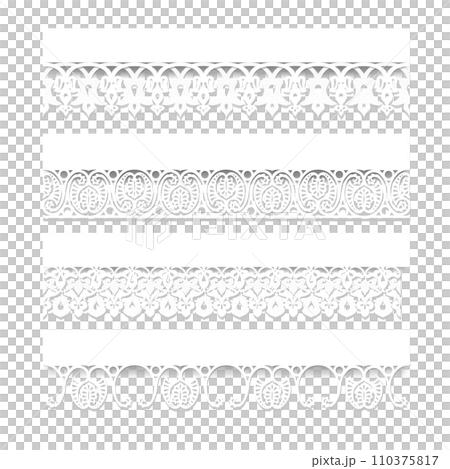 Set of white seamless lace borders with shadows, ornamental paper lines, Set of white seamless lace borders with shadows, ornamental paper lines, 110375817
